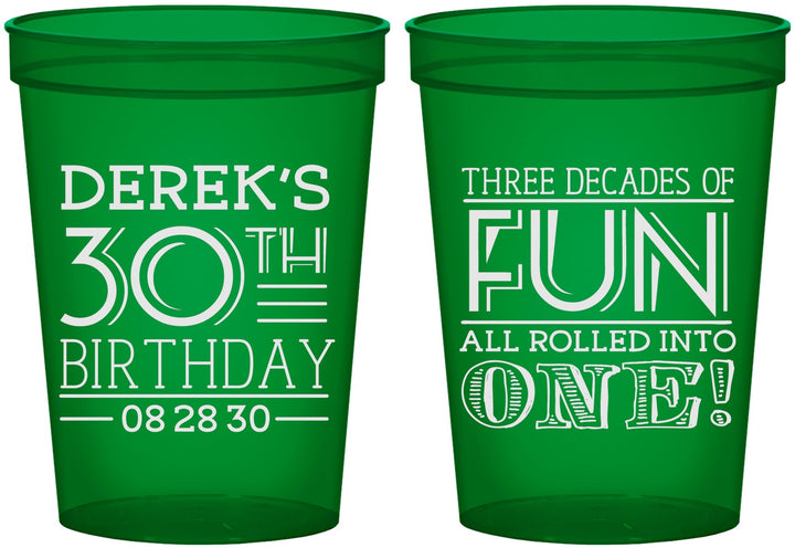 Custom Birthday 16 oz Translucent Cups - 30th Three Decades Of Fun | 20020