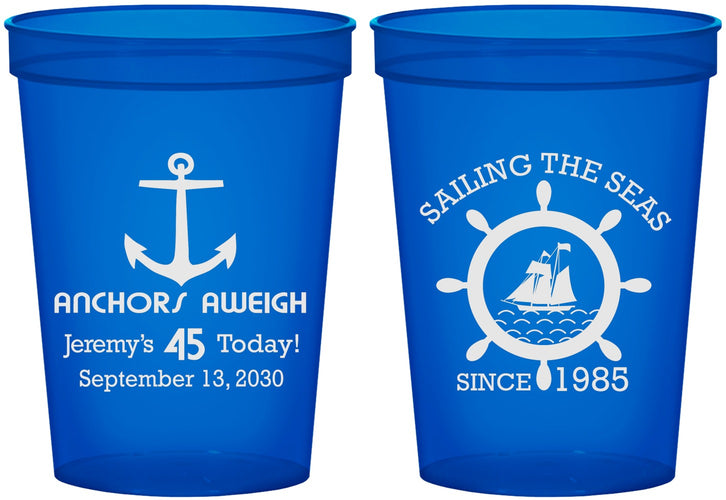 Custom Birthday 16 oz Translucent Cups - 45th Nautical | 20023