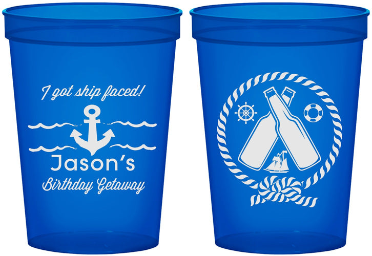Custom Birthday 16 oz Translucent Cups - Ship Faced Nautical | 20024
