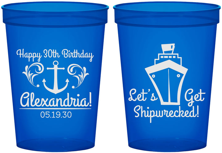 Custom Birthday 16 oz Translucent Cups - 30th Shipwrecked | 20026