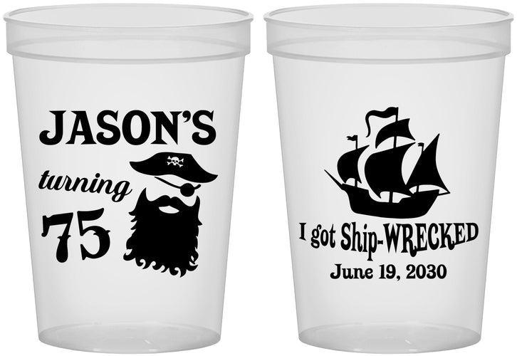 Custom Birthday 16 oz Translucent Cups - 75th Shipwrecked | 20029