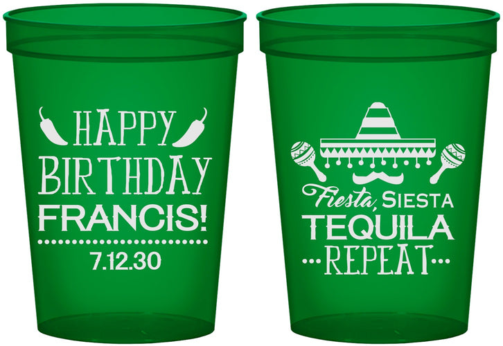 Custom Birthday 16 oz Translucent Cups - Fiesta Siesta Tequila | 20030