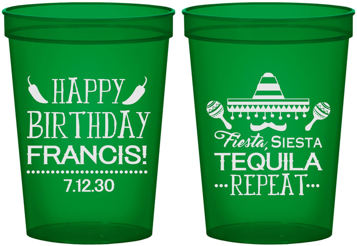 Custom Birthday 16 oz Translucent Cups - Fiesta Siesta Tequila | 20030