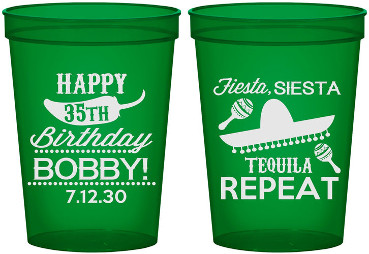 Custom Birthday 16 oz Translucent Cups - 35th Fiesta Siesta Tequila | 20031