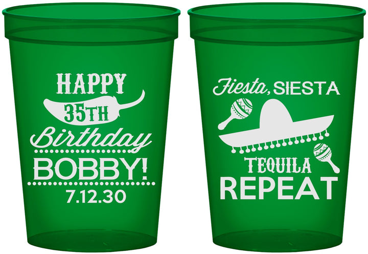 Custom Birthday 16 oz Translucent Cups - 35th Fiesta Siesta Tequila | 20031