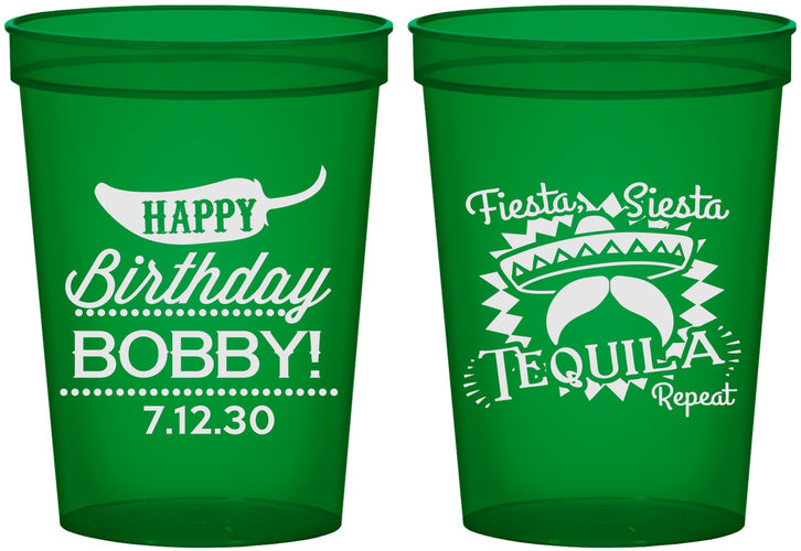 Custom Birthday 16 oz Translucent Cups - Fiesta Siesta Tequila | 20032