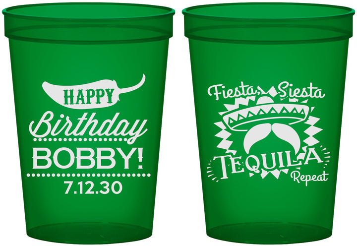 Custom Birthday 16 oz Translucent Cups - Fiesta Siesta Tequila | 20032