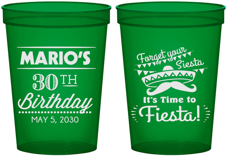 Custom Birthday 16 oz Translucent Cups - 30th Fiesta | 20034