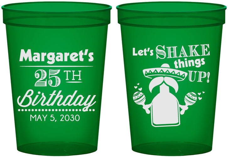 Custom Birthday 16 oz Translucent Cups - 25th Fiesta | 20035