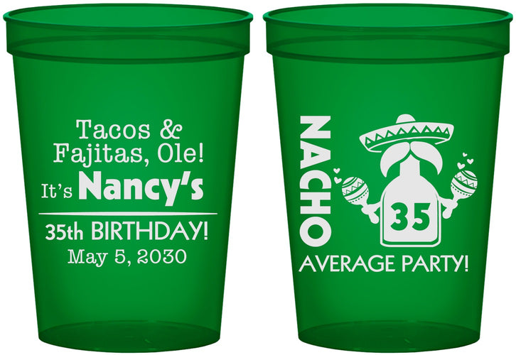 Custom Birthday 16 oz Translucent Cups - 35th Nacho Average Party | 20036