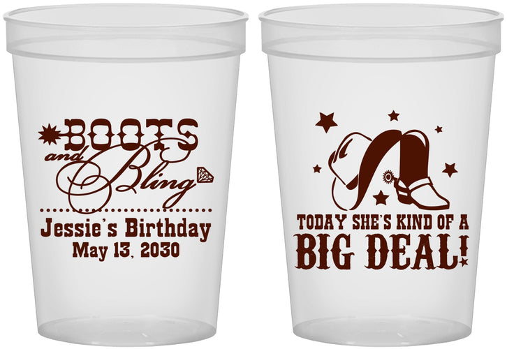 Custom Birthday 16 oz Translucent Cups - Boots And Bling | 20038