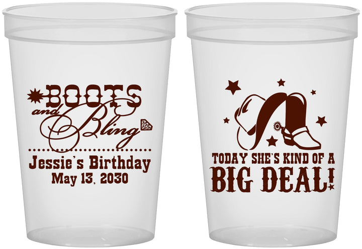 Custom Birthday 16 oz Translucent Cups - Boots And Bling | 20038
