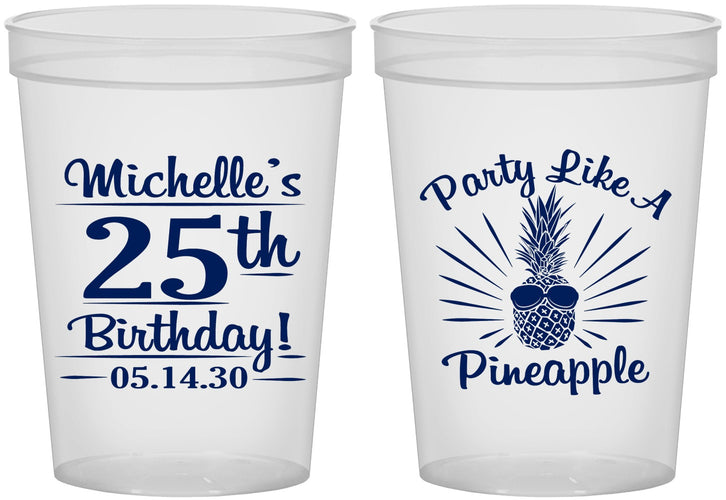 Custom Birthday 16 oz Translucent Cups - 25th Pineapple | 20043