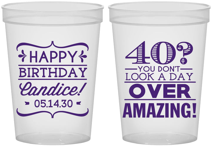 Custom Birthday 16 oz Translucent Cups - 40th | 20044