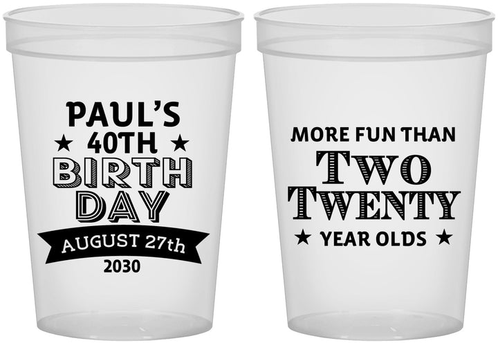 Custom Birthday 16 oz Translucent Cups - 40th | 20045