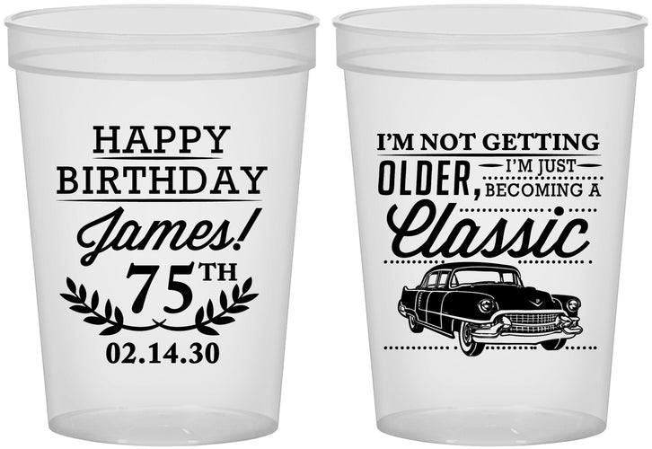 Custom Birthday 16 oz Translucent Cups - 75th Classic Car | 20055