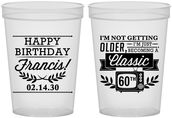 Custom Birthday 16 oz Translucent Cups - 60th Classic Tv | 20057
