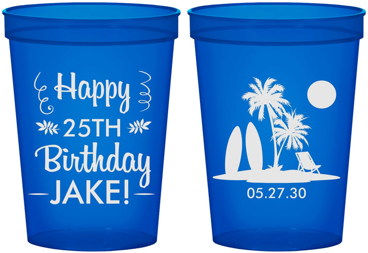 Custom Birthday 16 oz Translucent Cups - 25th Beach | 20079