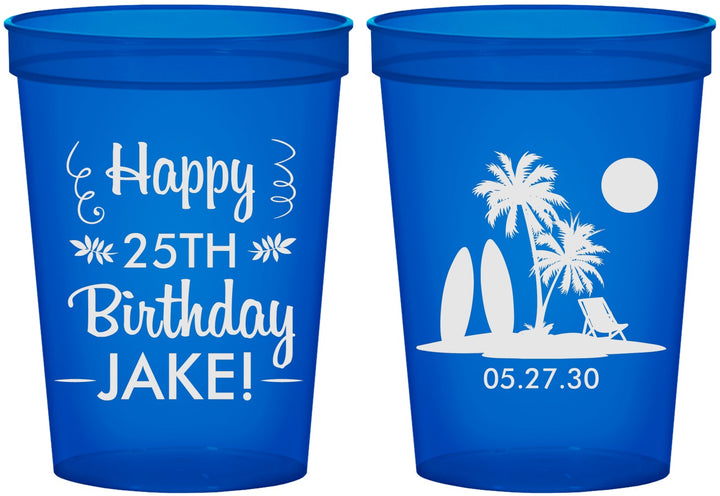 Custom Birthday 16 oz Translucent Cups - 25th Beach | 20079