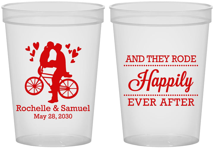 Custom Wedding 16 oz Translucent Cups - Happily Ever After Bicycle | 201
