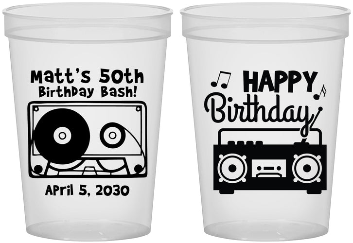 Custom Birthday 16 oz Translucent Cups - 50th Cassette Tape | 20117