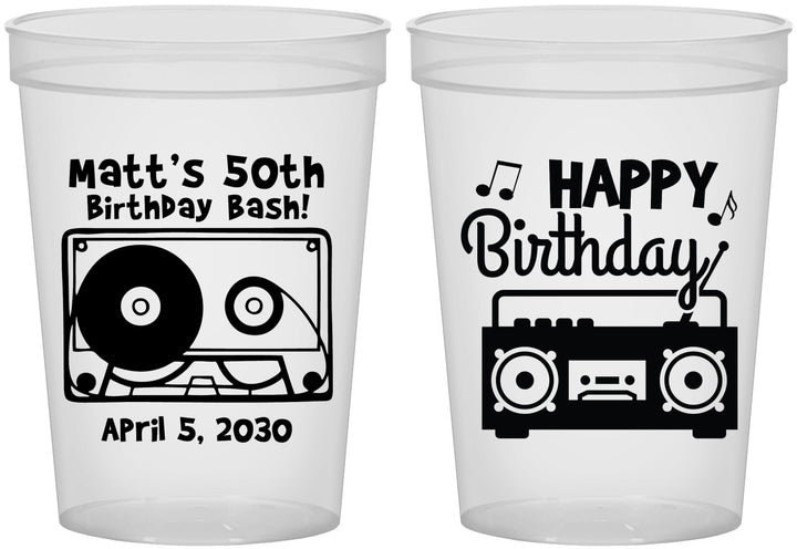 Custom Birthday 16 oz Translucent Cups - 50th Cassette Tape | 20117