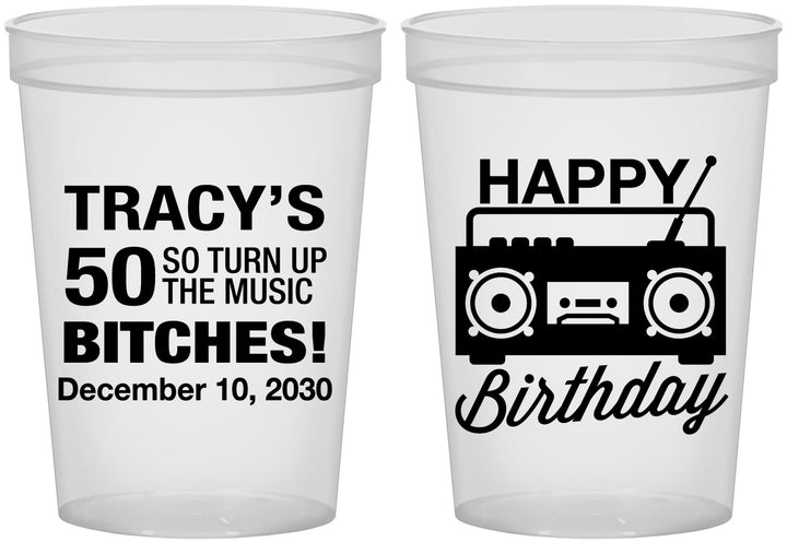 Custom Birthday 16 oz Translucent Cups - 50th Cassette Tape | 20118