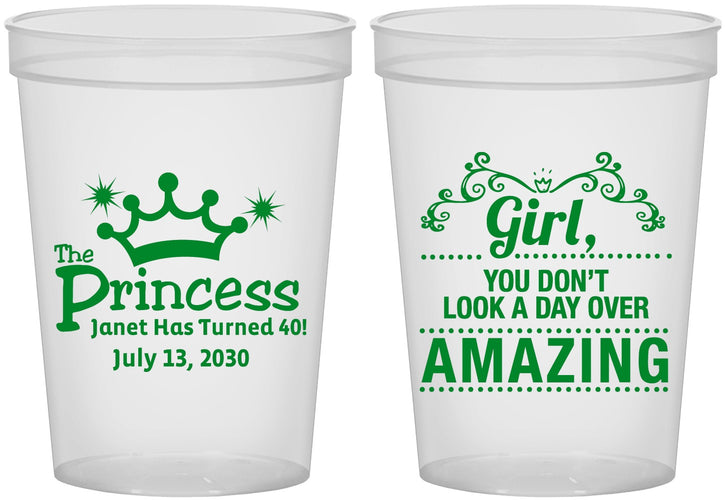 Custom Birthday 16 oz Translucent Cups - 40th Princess | 20152