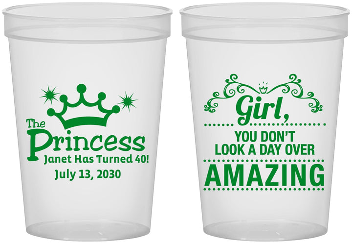 Custom Birthday 16 oz Translucent Cups - 40th Princess | 20152