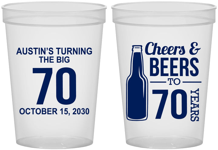 Custom Birthday 16 oz Translucent Cups - Cheers Beers To 70 Years | 20161