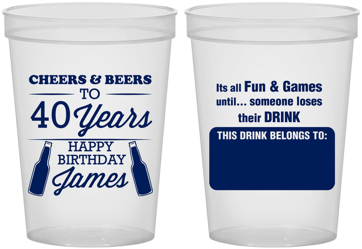 Custom Birthday 16 oz Translucent Cups - Cheers Beers To 40 Years | 20165