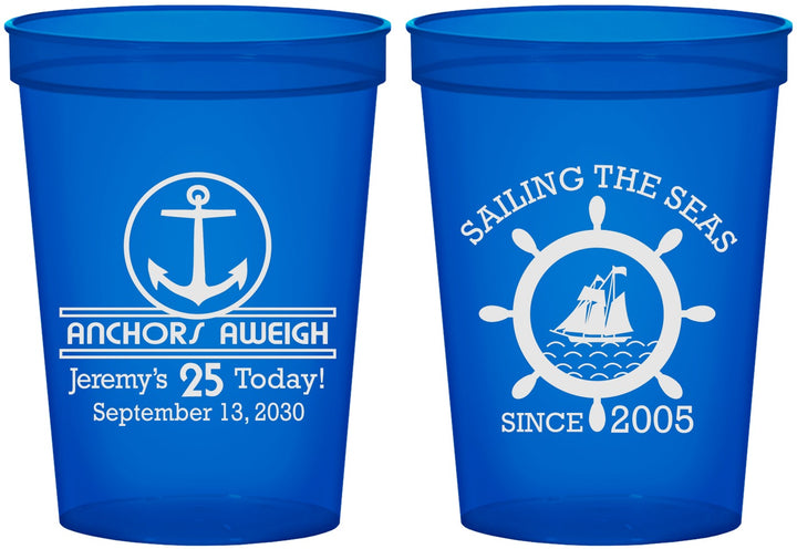 Custom Birthday 16 oz Translucent Cups - 25th Nautical | 20168