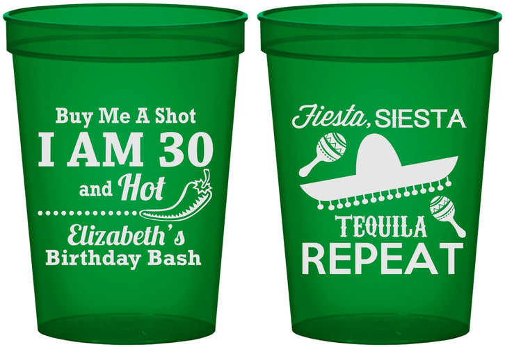 Custom Birthday 16 oz Translucent Cups - 30th Fiesta Siesta Tequila | 20177
