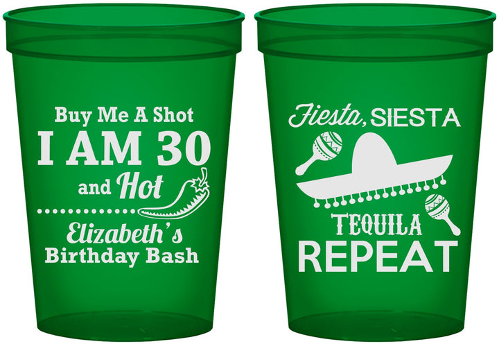 Custom Birthday 16 oz Translucent Cups - 30th Fiesta Siesta Tequila | 20177
