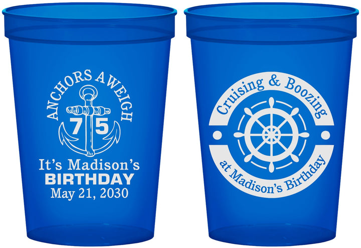 Custom Birthday 16 oz Translucent Cups - 75th Nautical | 20178