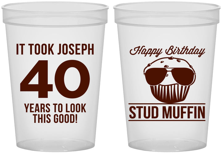 Custom Birthday 16 oz Translucent Cups - 40th Stud Muffin | 20183