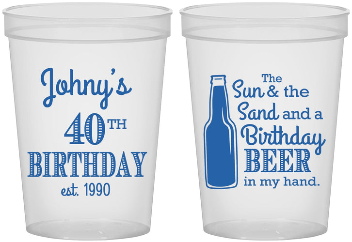 Custom Birthday 16 oz Translucent Cups - 40th Sun Sand Beer | 20204