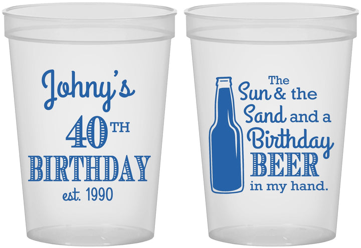 Custom Birthday 16 oz Translucent Cups - 40th Sun Sand Beer | 20204