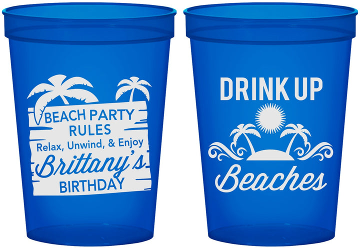 Custom Birthday 16 oz Translucent Cups - Drink Up Beaches | 20206