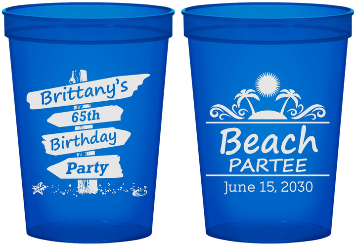 Custom Birthday 16 oz Translucent Cups - 65th Beach | 20210