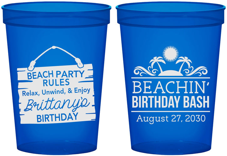 Custom Birthday 16 oz Translucent Cups - Beach | 20211