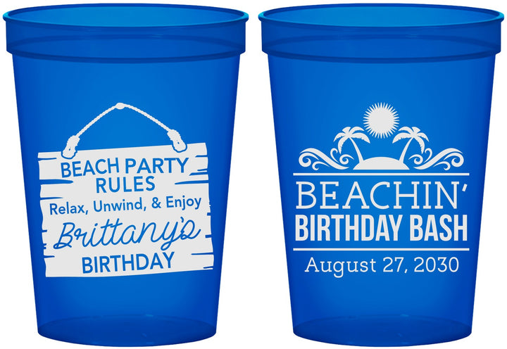 Custom Birthday 16 oz Translucent Cups - Beach | 20211