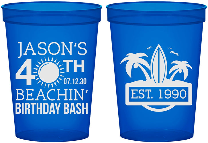 Custom Birthday 16 oz Translucent Cups - 40th Beach | 20212