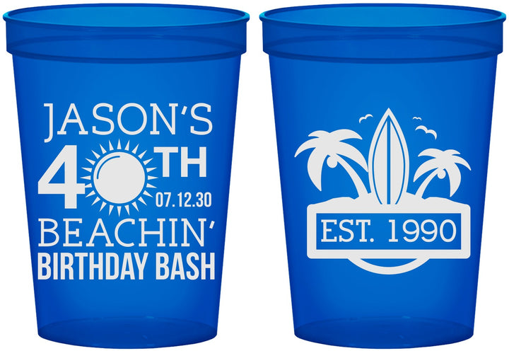 Custom Birthday 16 oz Translucent Cups - 40th Beach | 20212
