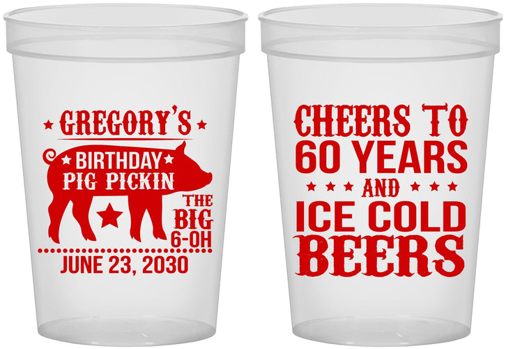 Custom Birthday 16 oz Translucent Cups - 60th Barbeque Bbq | 20217