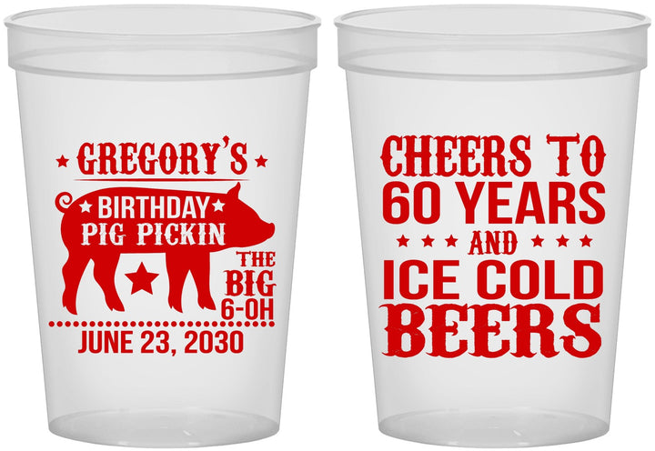 Custom Birthday 16 oz Translucent Cups - 60th Barbeque Bbq | 20217