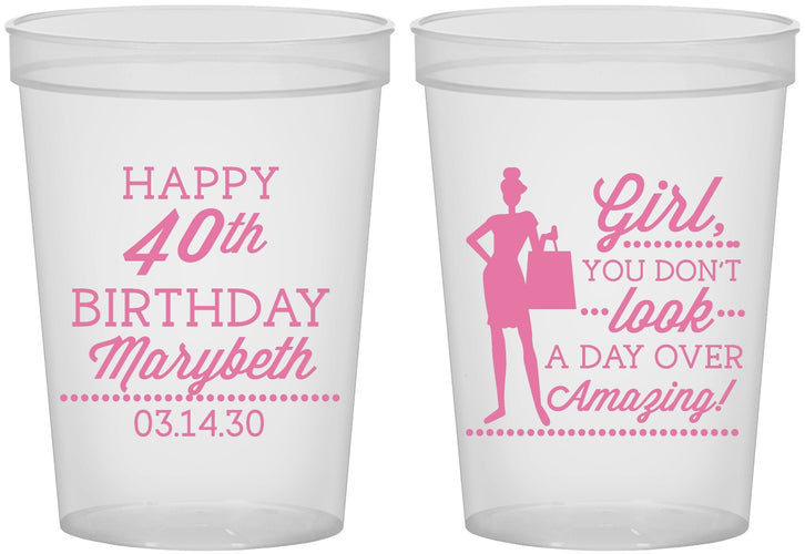 Custom Birthday 16 oz Translucent Cups - 40th | 20223