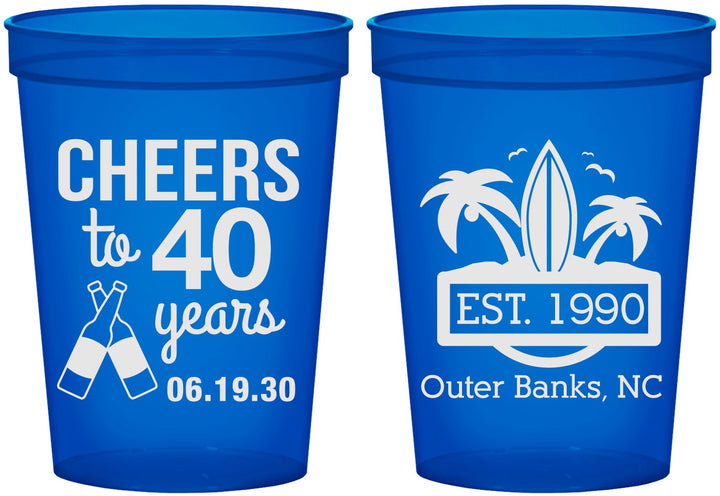 Custom Birthday 16 oz Translucent Cups - 40th Beach | 20226