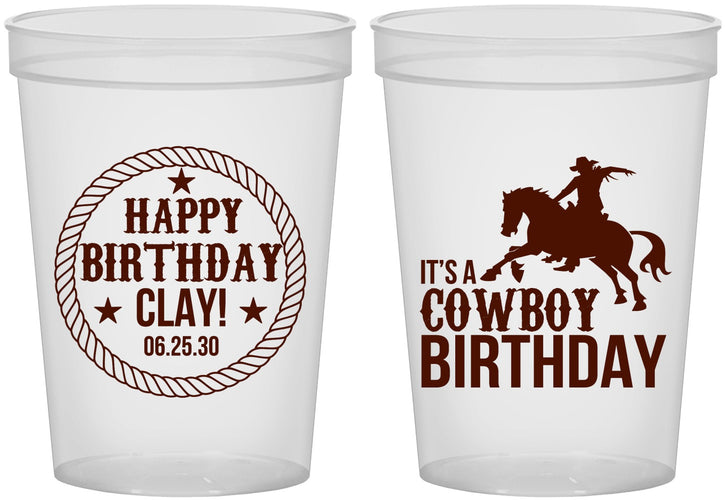 Custom Birthday 16 oz Translucent Cups - Cowboy | 20229