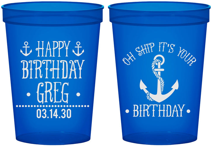 Custom Birthday 16 oz Translucent Cups - Oh Ship Nautical | 20238